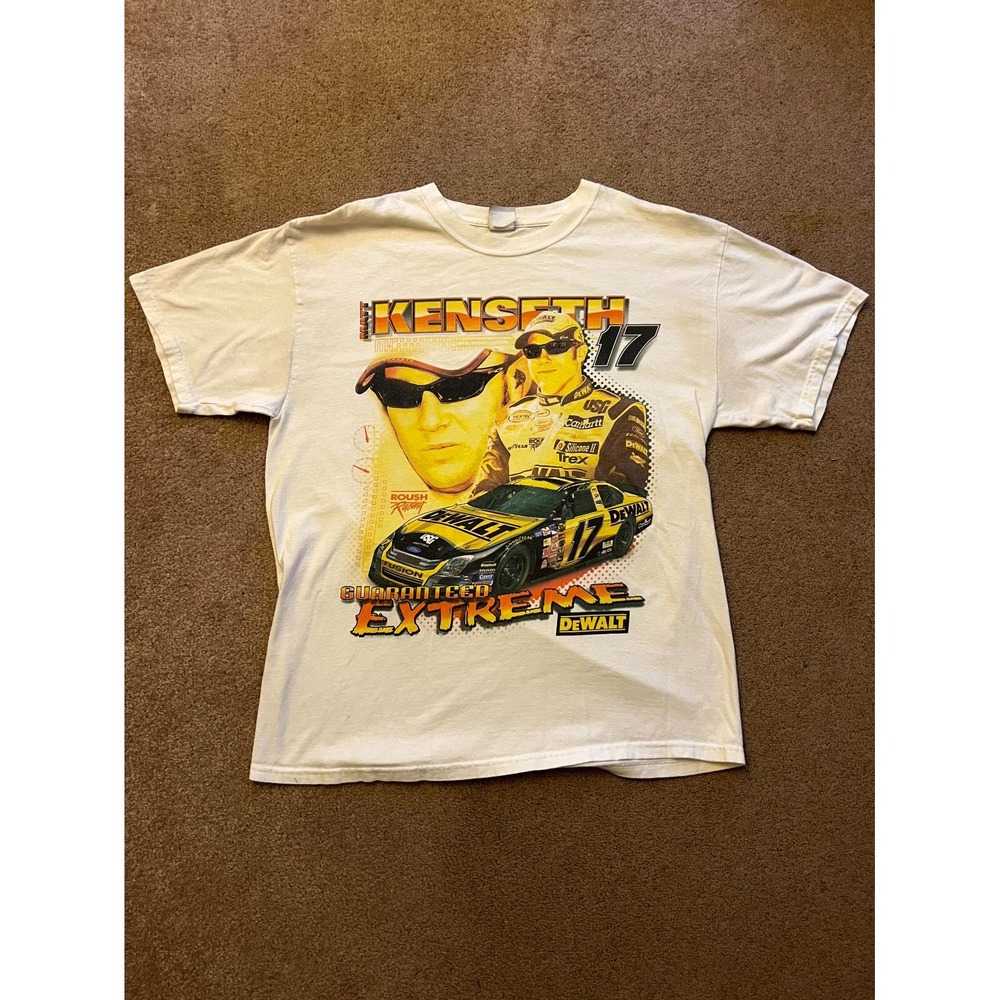 Vintage Hanes NASCAR DeWalt Racing Matt Kenseth #17 T-Shirt Men's White Graphic